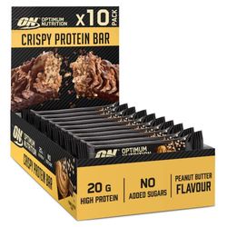 Optimum Nutrition Crispy Protein Bars, barres protéinées, sans sucres ajoutés, goûter sportif pour hommes et femmes, goût beurre de cacahuète, 10 x 65g