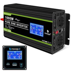 NOVOPAL spanningsomvormer 24V 230V omvormer 1000W spanningsomvormer puur sinus beeldscherm LCD met een USB-poort - 5 meter afstandsbediening en twee koelventilatoren voor RV Truck Boat
