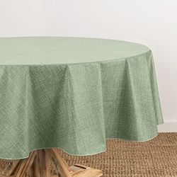 Elrene Home Fashions Monterey Linen Inspired Water- and Stain-Resistant Vinyl Tablecloth with Flannel Backing, 60 inches X 84 inches, Oval, Sage