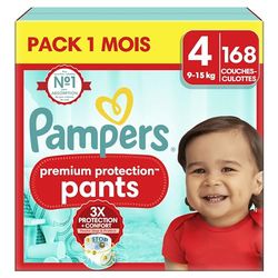Pampers Premium Protection Pants, Taille 4, 168 Couches-Culottes, 9-15kg, Notre Meilleur Confort & Protection, Maintien 360° Contre Les Fuites et Matières Ultra-Douces, Pack 1 Mois