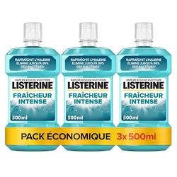 Listerine - Bain de Bouche Quotidien Fraîcheur Intense (lot de 3 bouteilles de 500 ml) – Bain de bouche pour combattre les bactéries – Goût intense pour une haleine fraîche