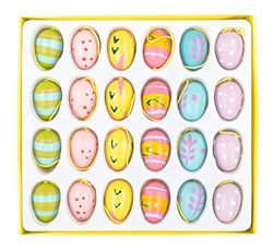 Iden Basic - Paaseieren om op te hangen, 24 stuks in 6 designs, ca. 2 cm per stuk, houten paasdecoratie
