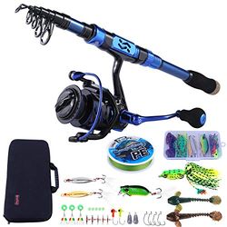 Sougayilang Hengel en molen combinatie - telescopische hengel van koolstofvezel - spinhaspel 12 + 1 BB set met draagtas voor zout- en zoetwatervistuig (blauw, 2,4 meter, 3000)