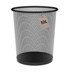 Vuilnisbak van metalen vlechtwerk, 10 liter, zwart, Ø 23,5 x 27 cm, vuilnisemmer voor badkamer, keuken, bureau-organizer, kantoor, recycling
