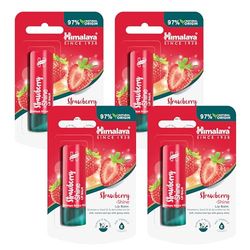 Himalaya Strawberry Shine Lip Balm med jordgubbsfröolja, reparerar torra och spruckna läppar, med en antydan till färg, ökar återfuktningen, innehåller närande vitaminer 4,5 g (förpackning med 4)