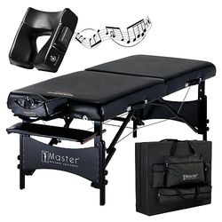 Master Massage Opvouwbare mobiele massagebank Massabed Behandelingsligstoel van hout met muziekkussen luidspreker, zwart, 76 cm