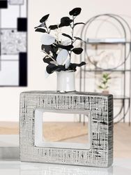 Pack of 2 Perforated vase, Ceramics, white, silver colored, PU 2, L. 6 cm, W. 24 cm, H. 25 cm