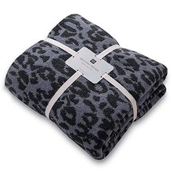 MH MYLUNE HOME Manta Reversible de Forro Polar con Estampado de Leopardo, Manta de Microfibra de Felpa ultrasuave de 130 x 160 cm, acogedora y cálida para sofá, Silla, Cama, Color Azul Marino