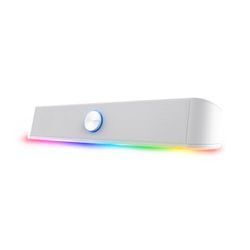 GXTrust 1619W Rhox RGB Illuminated Soundbar, PC Speakers 12W Peak Power, USB Powered Sound Bar, 3.5mm Jack Plug and Play, Stereo PC Soundbar for Desktop Laptop Computer, White
