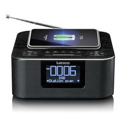 Lenco CR-650 DAB+ wekkerradio, met DAB+ en FM, 20 voorkeuzezenders, sluimerfunctie, 2 x 2 Watt RMS, lcd, USB en QI oplader, zwart