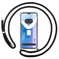 Tumundosmartphone Coque Pendentif Transparent pour Vivo Y16 avec Cordon Noir