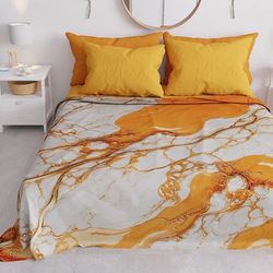 PETTI Artigiani Italiani - Couvre-lit 2 Places (260x260 cm) Printemps Été, Parure de Lit Légère Double, Draps de Lit 2 Personnes, Marbre Orange, 100% Fabriqué en Italie