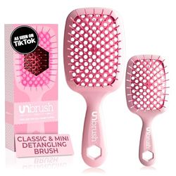 FHI HEAT UNbrush and UNbrush MINI Wet & Dry Vented Detangling Hair Brush, Peony Light Pink