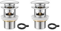 M20502 Pop Up Sink Plug Replacement, Basin Waste, Slotted Click Clack Waste with Overflow, Bathroom Sink Plug, 1/4" BSP, Chrome (Pack of 2)