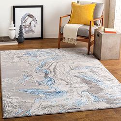 Surya Adria - Tappeto astratto in stile moderno, per soggiorno, sala da pranzo, camera da letto, tappeto astratto con pelo medio, facile da pulire, grande tappeto 160 x 220 cm, grigio e blu