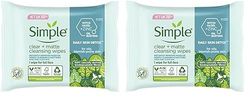 Simple Daily Skin Detox Clear + Matte Biodegradable Wipes with vitamin B3 cleansing make-up remover for oily skin 20 wipes (Pack of 2)