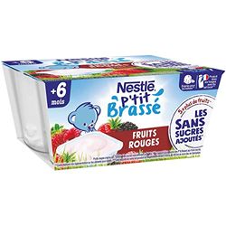 Nestlé Bébé P'tit Brassé Laitage Fruits rouges sans sucres ajoutés - dès 6 mois - 4 x 90g