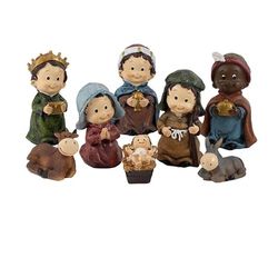DRW Mistero Belen Bambini 8 Pezzi Colore Resina Dipinto a Mano 11 cm