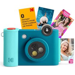 KODAK Smile+ trådlös digital direktbildskamera med effektförändrande objektiv, 2 x 3 tums ZINKfototryck med självhäftande baksida, kompatibel med iOS- och Android-enheter – blå