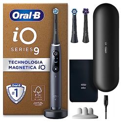 Oral-B Spazzolino Elettrico Ricaricabile iO 9 Nero, 3 Testine Di Ricambio, 1 Custodia Da Viaggio con caricatore. 1 Spazzolino