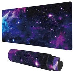 KOAIWPAE Tapete de escritorio, Galaxy Nebula Universe Space Extended Gaming Mouse Pad Grande, 35.4 x 15.7 pulgadas con base antideslizante y borde cosido, alfombrilla larga para teclado de computadora