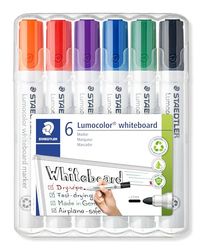Staedtler Lumocolor 351 WP6 whiteboard-marker (ronde punt ca. 2 mm lijnbreedte, set met 6 kleuren, hoge kwaliteit, droog en zonder resten afwasbaar van whiteboards
