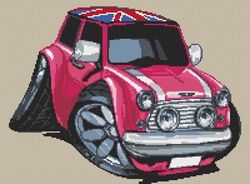 Mini Cooper Union Jack Roof Cross Stitch Kit - Pink