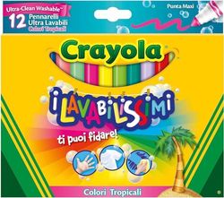 Crayola - Rotuladores Ultra-Lavables, Punta Maxi, para la Escuela y el Ocio, Colores Tropicales, 12 Piezas, 58-8335