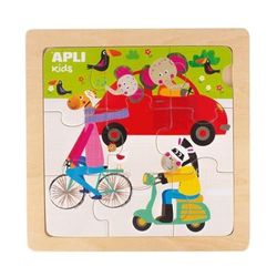 APLI Kids 102552 - Set med 3 träpussel med transporttema - 1 bilpussel, 1 pussel lastbil och 1 pussel buss - ritning med återgivning vid basen för att hjälpa barnet - över 24 månader.