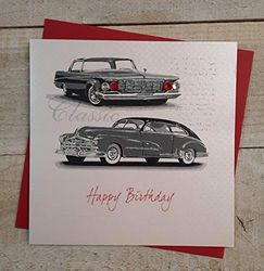 WHITE COTTON CARDS SB18 gelukkige verjaardag handgemaakte verjaardagskaart klassieke auto
