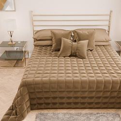PETTI ARTIGIANI ITALIANI - Colcha Cama Matrimonial en Suave Terciopelo 270x260 cm, Edredón de Primavera y Otoño, Beige, 100%