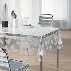 douceur d'Intérieur 1710329, Toalha de mesa retangular transparente, 140 x 240 cm, Feuille, vidro estampado, branco