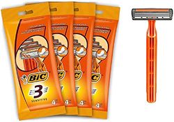 BIC 3 rasoi monouso da uomo, a testa fissa, tripla lama per una rasatura ravvicinata, confezione da 4 confezioni da 4