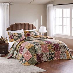 Greenland Home Antique Chic Conjunto de edredão de retalhos 100% algodão autêntico, multicolorido, 3 peças Jumbo King