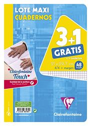 Clairefontaine 294866 - Een pakket van 4 A4-schriften met 48 vellen (96 pagina's) met 4x4 ruitjes (vierkantjes).