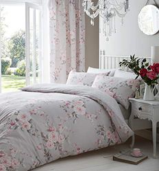 Catherine Lansfield Canterbury Housse de Couette 155 x 220 cm et 1 taie d'oreiller 80 x 80 cm Gris