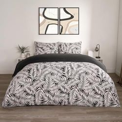 OHS King Size Bedding Set Black/White, Reversible Tropical Leaf Duvet Covers with Pillowcases Luxury Decorative King Bed Super Soft Quilt Covers, Monochrome