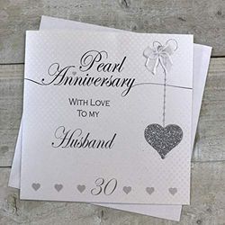 Echtgenoot 30e Parel Huwelijksverjaardag Handgemaakte Kaart - Liefde Lines - door WITTE KATOEN KAARTEN LLA30H