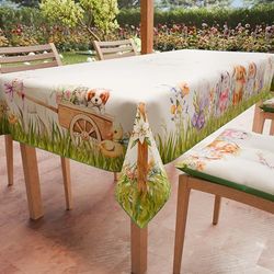 PETTI Artigiani Italiani - Fläckfri Rektangulär Påsk Bordsduk Påsk Kök Rabbit Design X12-sits (140x240cm) 100% Tillverkad i Italien