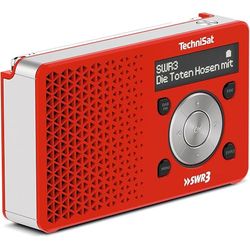 TechniSat Rádio digital 1 SWR3-Edition Dab (pequeno, portátil, com alto-falante, Dab +, FM, memória favorita, botão de discagem direta para SWR3, 1 W RMS), cor vermelha e prateada