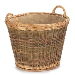 Red Hamper Unpeeled Log Basket with Lining, Wicker, Brown, H45 x W50 x D38cm