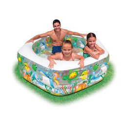Intex Piscina hinchable, Diseño marino multicolor, Suelo acolchado, 191x178x61 cm, 510 litros, Tapón de desagüe, 3 cámaras de aire, Vinilo resistente, Incluye parche de reparación (56493)