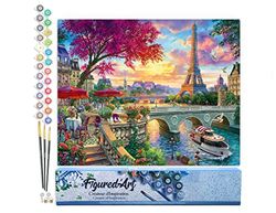 Figured'Art Peinture par Numéro Adulte Diner en bords de seine - Activité Manuelle Kit de Loisir Créatif DIY Numéro d'Art Complet - 40x50cm sans châssis en bois