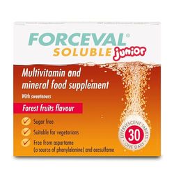 Forceval Soluble Junior, Kids Multivitamin Drink, Including Vitamin C, D, B12, A and B6. One Effervescent Tablet a Day, no Added Sugar, Vegetarian. Suitable for Children 6+. Pack of 30