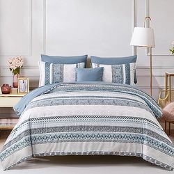 Boho Comforter Set Queen Size Light Blue Comforter Set 8 Piece Bed in a Bag Paisley Floral Bedding Sets All Season