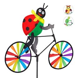 Relaxdays Moulin, Carillon à Vent à Planter, Vélo Jouet Enfant Jardin Balcon extérieur, 85 cm, Coccinelle, Rouge