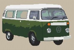 Volkswagen Camper Van Bay Window (detailed) Cross Stitch Kit - DarkGreen