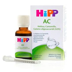 HiPP- HiPP AC, Integratore Alimentare, Eliminazione dei Gas Intestinali, Melissa, Camomilla, Galatto-oligosaccaridi (GOS), Regolare Motilità Gastrointestinale, Bambini, Flacone 30 ml, Senza Glutine