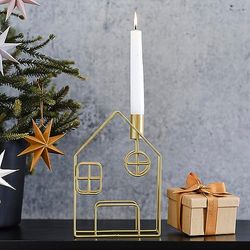Ginger Ray Gouden Metalen Huis Kerst Kaars Houder Tafelblad Open Haard Decoratie