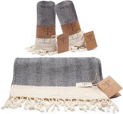 SMYRNA TURKISH COTTON Lot de 2 Serviettes de Toilette 100% Coton Turc - pour Salle de Bain et Cuisine - Ne rétrécissent Pas - Gris foncé - 40 x 100 cm